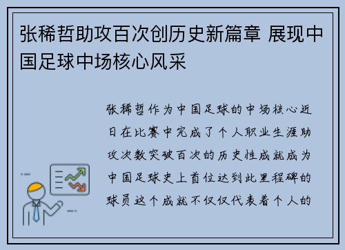 张稀哲助攻百次创历史新篇章 展现中国足球中场核心风采